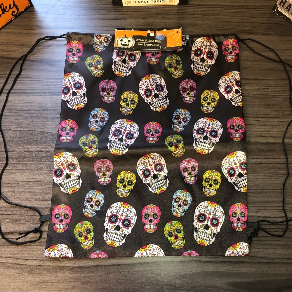 New - Drawstring Bag - 16x 13 - Sugar Skulls
